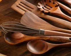 OBOSOE Trä Kökstillbehör Set, 10-delars Matlagningsredskap Set i Teakträ, Non-stick & Ergonomisk Design