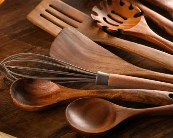 OBOSOE Trä Kökstillbehör Set, 10-delars Matlagningsredskap Set i Teakträ, Non-stick & Ergonomisk Design