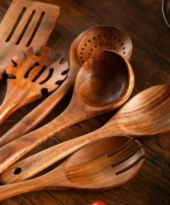 OBOSOE Trä Kökstillbehör Set, 10-delars Matlagningsredskap Set i Teakträ, Non-stick & Ergonomisk Design