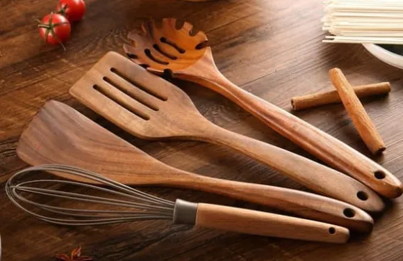 OBOSOE Trä Kökstillbehör Set, 10-delars Matlagningsredskap Set i Teakträ, Non-stick & Ergonomisk Design