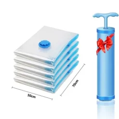 OBOSOE Vakuumpåsar 5 st med Vakuumpump – 70x50 cm Förvaring för Kläder, Täcken & Filtar