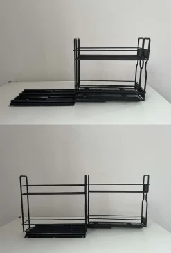 OBOSOE 2-vånings Kryddhylla för Skåp – Tung Duty Utdraggbar Design med Märklappar, 13 cm bred x 27 cm djup x 25 cm hög (Utan Burkar)