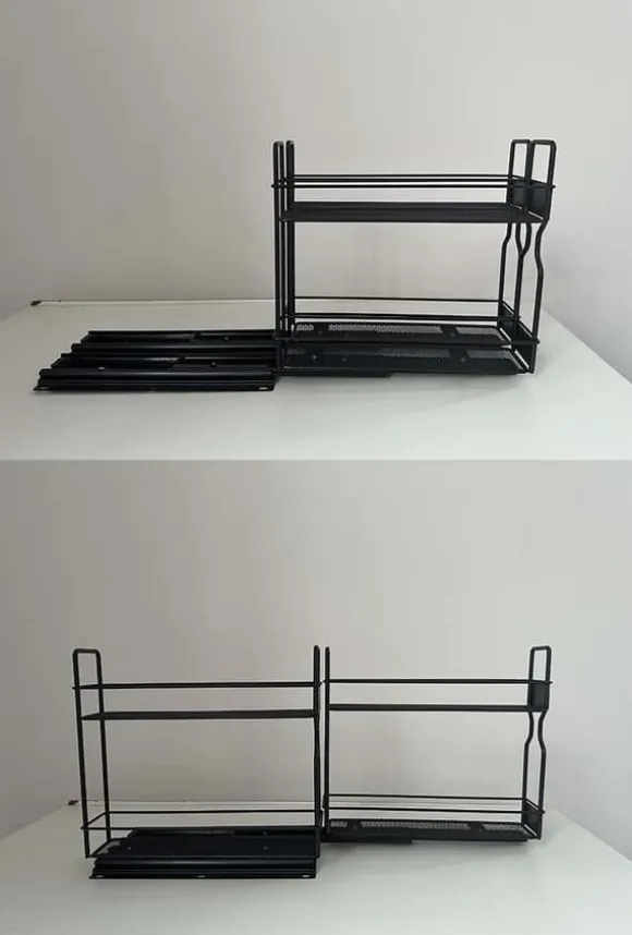 OBOSOE 2-vånings Kryddhylla för Skåp – Tung Duty Utdraggbar Design med Märklappar, 13 cm bred x 27 cm djup x 25 cm hög (Utan Burkar)