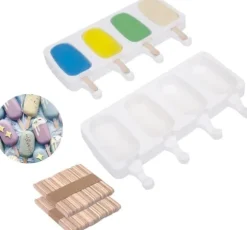 OBOSOE 2x4-pack Glassform med 100 träpinnar – BPA-fri isglassform för hemmagjord glass