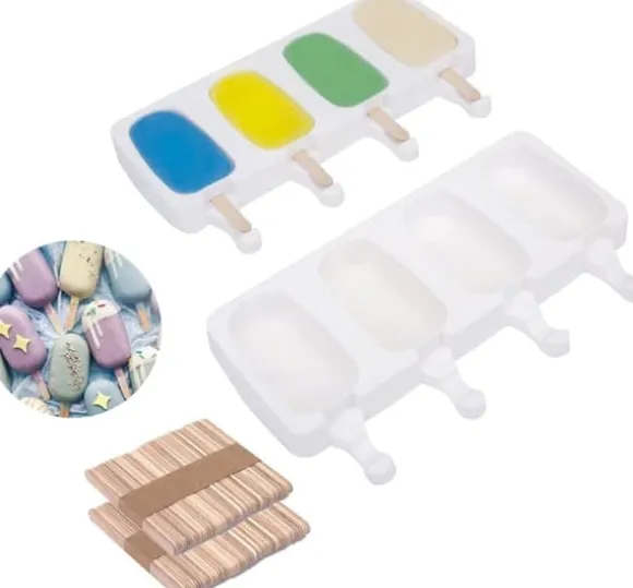 OBOSOE 2x4-pack Glassform med 100 träpinnar – BPA-fri isglassform för hemmagjord glass