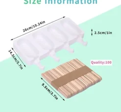 OBOSOE 2x4-pack Glassform med 100 träpinnar – BPA-fri isglassform för hemmagjord glass