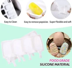 OBOSOE 2x4-pack Glassform med 100 träpinnar – BPA-fri isglassform för hemmagjord glass