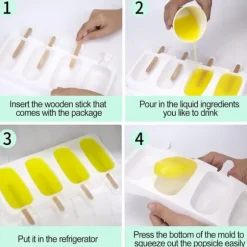 OBOSOE 2x4-pack Glassform med 100 träpinnar – BPA-fri isglassform för hemmagjord glass
