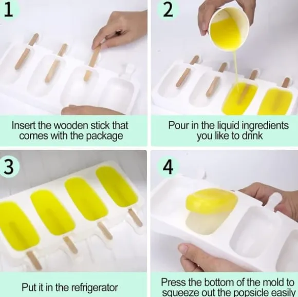 OBOSOE 2x4-pack Glassform med 100 träpinnar – BPA-fri isglassform för hemmagjord glass
