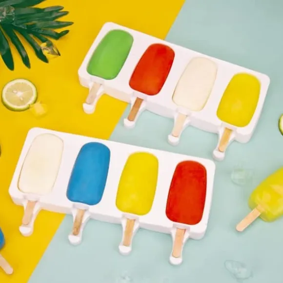 OBOSOE 2x4-pack Glassform med 100 träpinnar – BPA-fri isglassform för hemmagjord glass