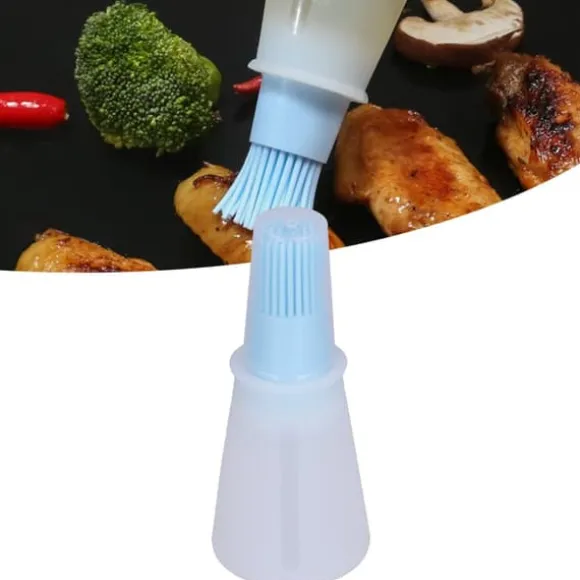 Oljeborste Silikon Multifunktionell Sås Grilloljeborste med Transparent Flasklock Köksverktyg Blå