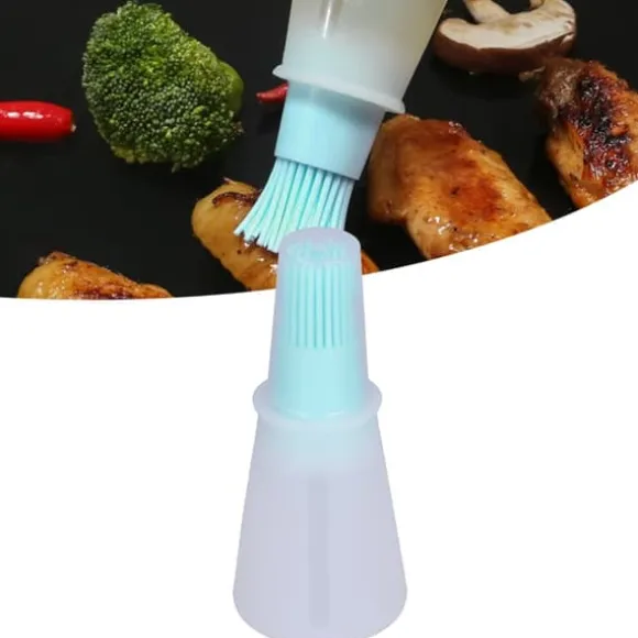 Oljeborste Silikon Multifunktionell Såsgrill Oljeborste med Transparent Flasklock Köksverktyg Grön