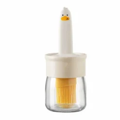 Oljeflaska med silikontråcklingsborste Oljedispenserbehållare för köksbakning Matlagning Grillning Beige