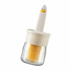 Oljeflaska med silikontråcklingsborste Oljedispenserbehållare för köksbakning Matlagning Grillning Beige