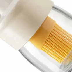 Oljeflaska med silikontråcklingsborste Oljedispenserbehållare för köksbakning Matlagning Grillning Beige