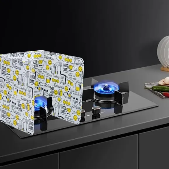 Oljestänkbaffla Vikbar Värmebeständig aluminiumfolie Matlagning Stänksäker skydd för kök Stekpanna Leende ansikte