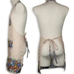 Opole folkköksförkläde med blommor och äng, beige