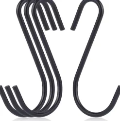 20-pack 10 cm svarta S-krokar för att hänga upp tunga garderobsjeans, stekpannor, kläder, väskor och handdukar