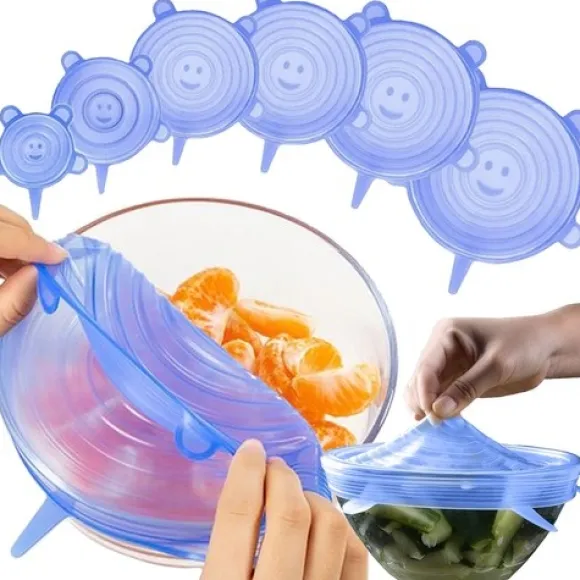 6-Pack - Silikonlock - Överdrag till Mat - Återanvändningsbara