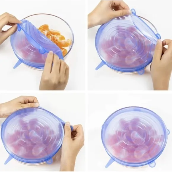 6-Pack - Silikonlock - Överdrag till Mat - Återanvändningsbara