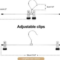 20-pack kjolhängare med justerbar halkfri byxklämma Platsbesparande metallhängare för jeans, 35 cm