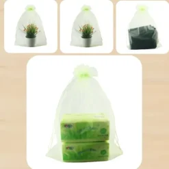 20-pack med 15*20 cm organzapåsar med dragsko och presenter till smycken, växtskyddspåsar