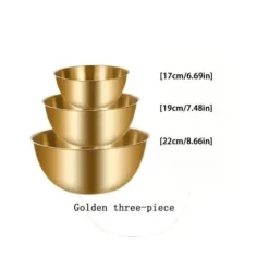 3-pack rostfria skålar - för bakning, matlagning, sallad, frukt, blandning (guld)