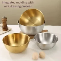 3-pack rostfria skålar - för bakning, matlagning, sallad, frukt, blandning (guld)