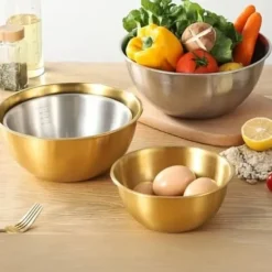 3-pack rostfria skålar - för bakning, matlagning, sallad, frukt, blandning (guld)