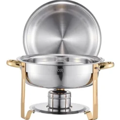 4-pack Skavskålar på 5 Qt, Bufféset i Full Storlek, Runda Pan i Rostfritt Stål