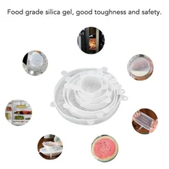 6-pack återanvändbara silikonsträckbara lock - Högtemperaturbeständig - Rund - Kylskåp, mikrovågsugn, ugnsskydd