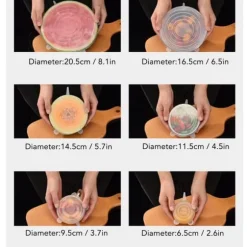 6-pack återanvändbara silikonsträckbara lock - Högtemperaturbeständig - Rund - Kylskåp, mikrovågsugn, ugnsskydd