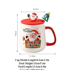 1-pack utsökt 3D-kaffekopp i keramik med lock, julmugg, med ett sött trädmönster på handtaget