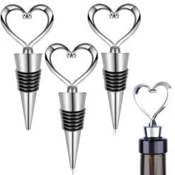 3-Pack Vinkork med Hjärta i Metall – Vinpropp Vinförslutare Silver