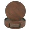 6-Pack Vändbara Glasunderlägg Valnöt PU med Hållare Brun