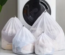 4-packTvättpåsar med fint nät ,Tvättpåse med snörstoppare , Vit
