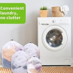 4-packTvättpåsar med fint nät ,Tvättpåse med snörstoppare , Vit