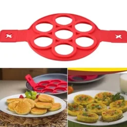Pannkaksform - Köksredskap - Röd silikon - 7 cirklar - Värmebeständig - Lätt att rengöra