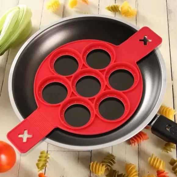Pannkaksform - Köksredskap - Röd silikon - 7 cirklar - Värmebeständig - Lätt att rengöra