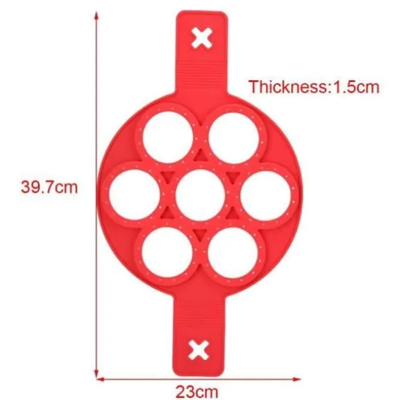 Pannkaksform - Köksredskap - Röd silikon - 7 cirklar - Värmebeständig - Lätt att rengöra