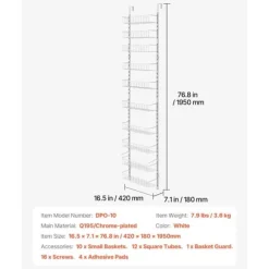 Pantry Organizer 10-nivå, över dörren hängande förvaringsställ, justerbar