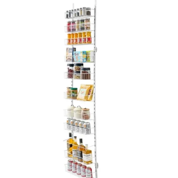 Pantry Organizer 10-nivå, över dörren hängande förvaringsställ, justerbar