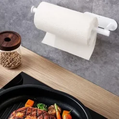 Pappershanddukshållare, hushållspappersrulle, lösviktspapper - självhäftande underskåp, pappershanddukshållare i rostfritt stål (vit)