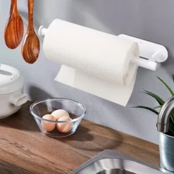 Pappershanddukshållare, hushållspappersrulle, lösviktspapper - självhäftande underskåp, pappershanddukshållare i rostfritt stål (vit)
