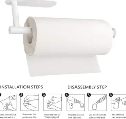 Pappershanddukshållare, hushållspappersrulle, lösviktspapper - självhäftande underskåp, pappershanddukshållare i rostfritt stål (vit)