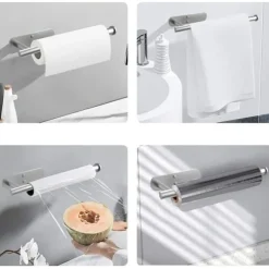 Pappershanddukshållare Väggfäste under skåp Självhäftande borrning Rostfritt stål Pappershandduksrullar Hållare för kök Badrum Rostskyddat ställ