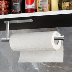 Pappershanddukshållare Väggfäste under skåp Självhäftande borrning Rostfritt stål Pappershandduksrullar Hållare för kök Badrum Rostskyddat ställ