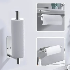 Pappershanddukshållare Väggfäste under skåp Självhäftande borrning Rostfritt stål Pappershandduksrullar Hållare för kök Badrum Rostskyddat ställ