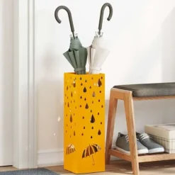 Paraplyställ i senapsgul metall - Kompakt och dekorativ för entrén | Färg: Senapsgul | Storlek: Rektangulär