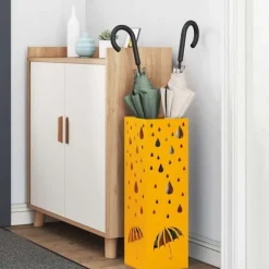 Paraplyställ i senapsgul metall - Kompakt och dekorativ för entrén | Färg: Senapsgul | Storlek: Rektangulär